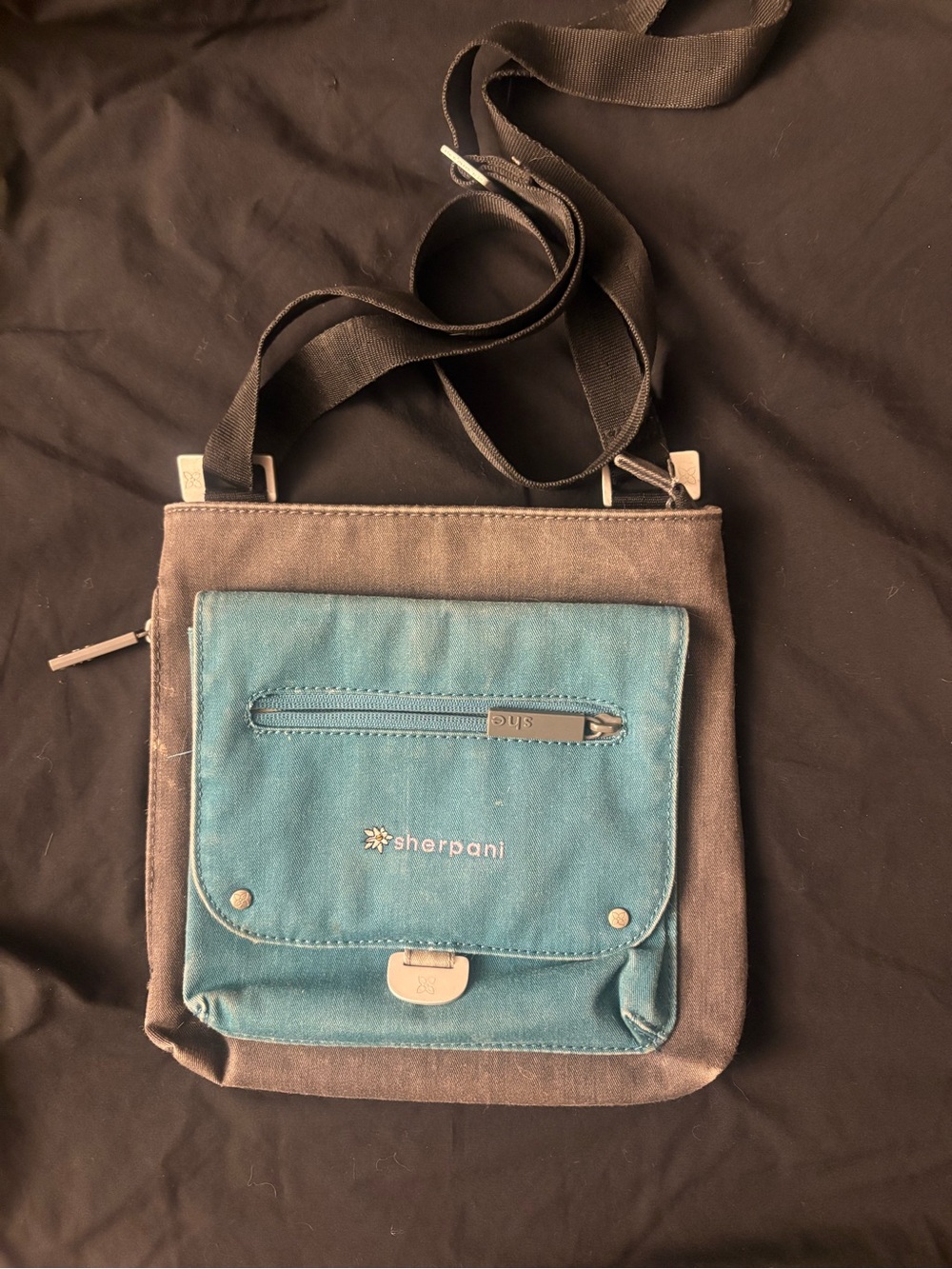 Sherpani Teal Gray Organizer Crossbody Shoulder Bag Travel Purse